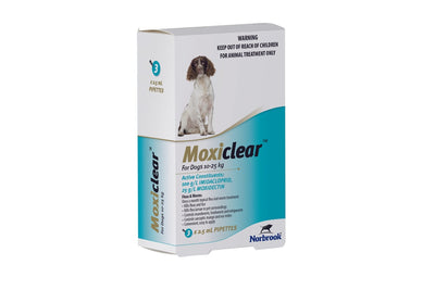 Moxiclear packaging for dogs on a white background