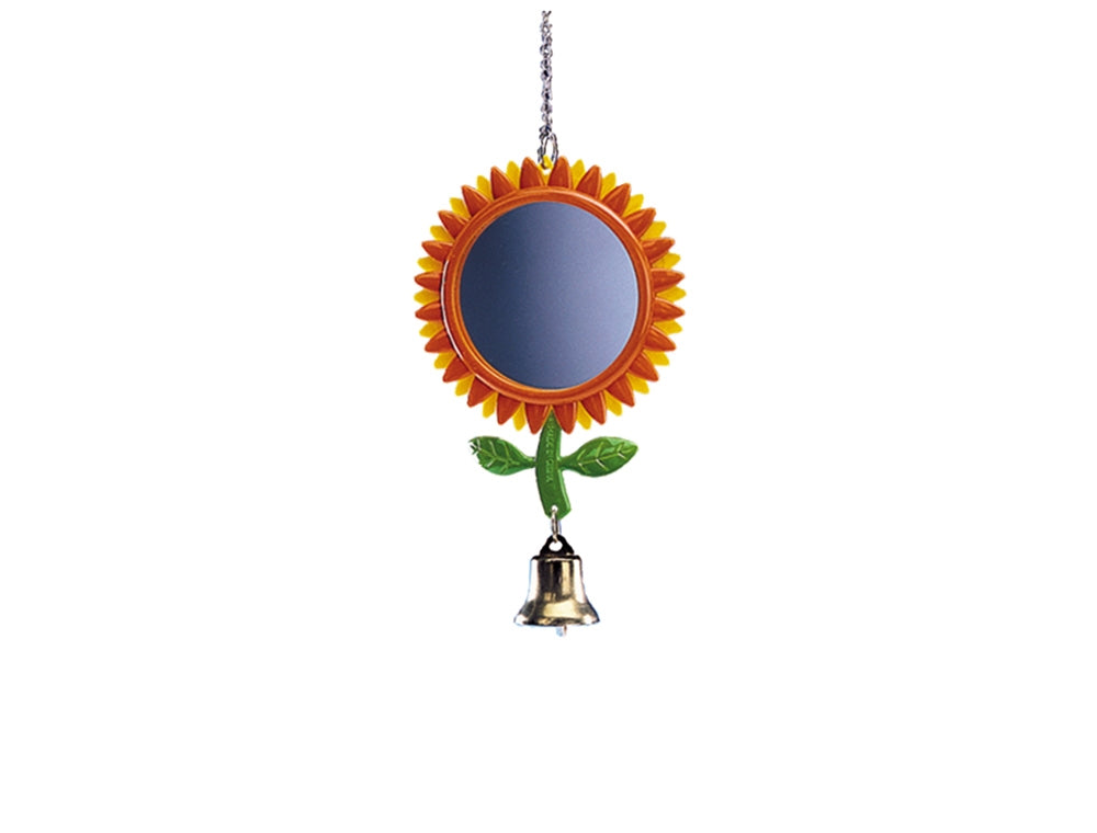 Bird Flower-Mirror Toy 24cm - Interactive Cage Toy with Bell