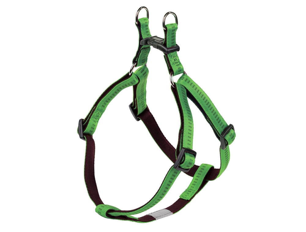light Green and brown dog harness on a white background