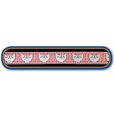 Decorative ribbon with a pattern of white shapes on a pink background