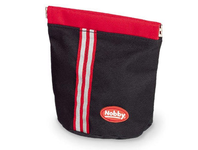 Black and red bag with a visible brand logo on a white background
