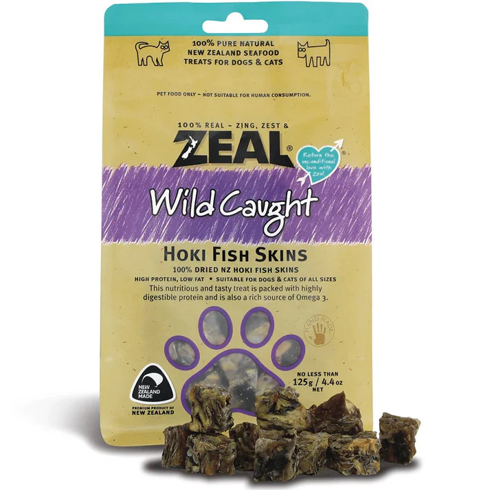 Zeal Wild-Caught Hoki Skins 125g - Natural Dog & Cat Treats from New Zealand