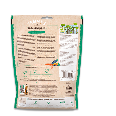 Sammy's Gelenkhappen pet supplement package with text and branding on a white background
