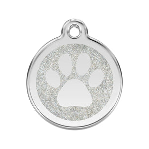 RedDingo Glitter Paw Print Dog ID Tag - Stainless Steel with Lifetime Guarantee