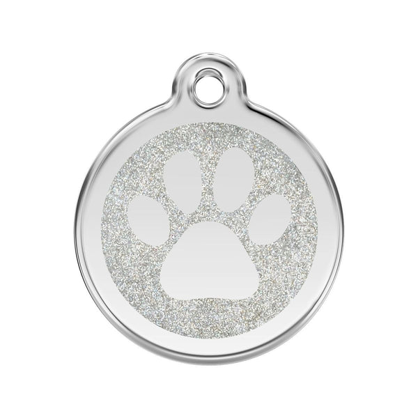RedDingo Glitter Paw Print Dog ID Tag - Stainless Steel with Lifetime Guarantee