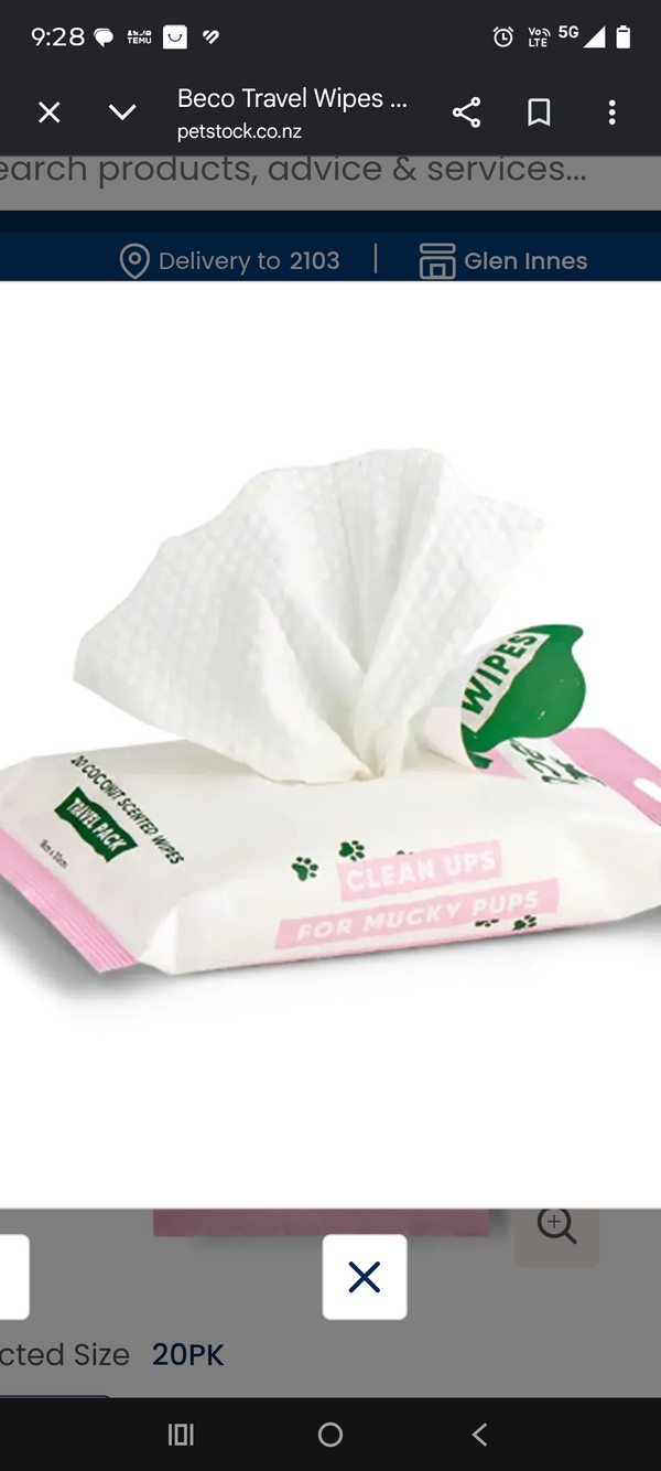 Beco Coconut Scented Dog Wipes - Travel Pack