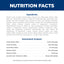 Nutrition facts label for a pet food product with ingredients and guaranteed analysis details.