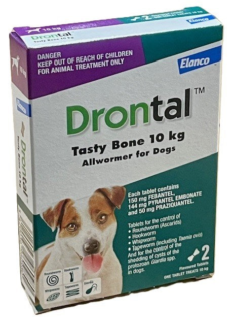 Drontal Tasty Bone Chewable Wormer for Dogs 10kg+ - 2 Pack