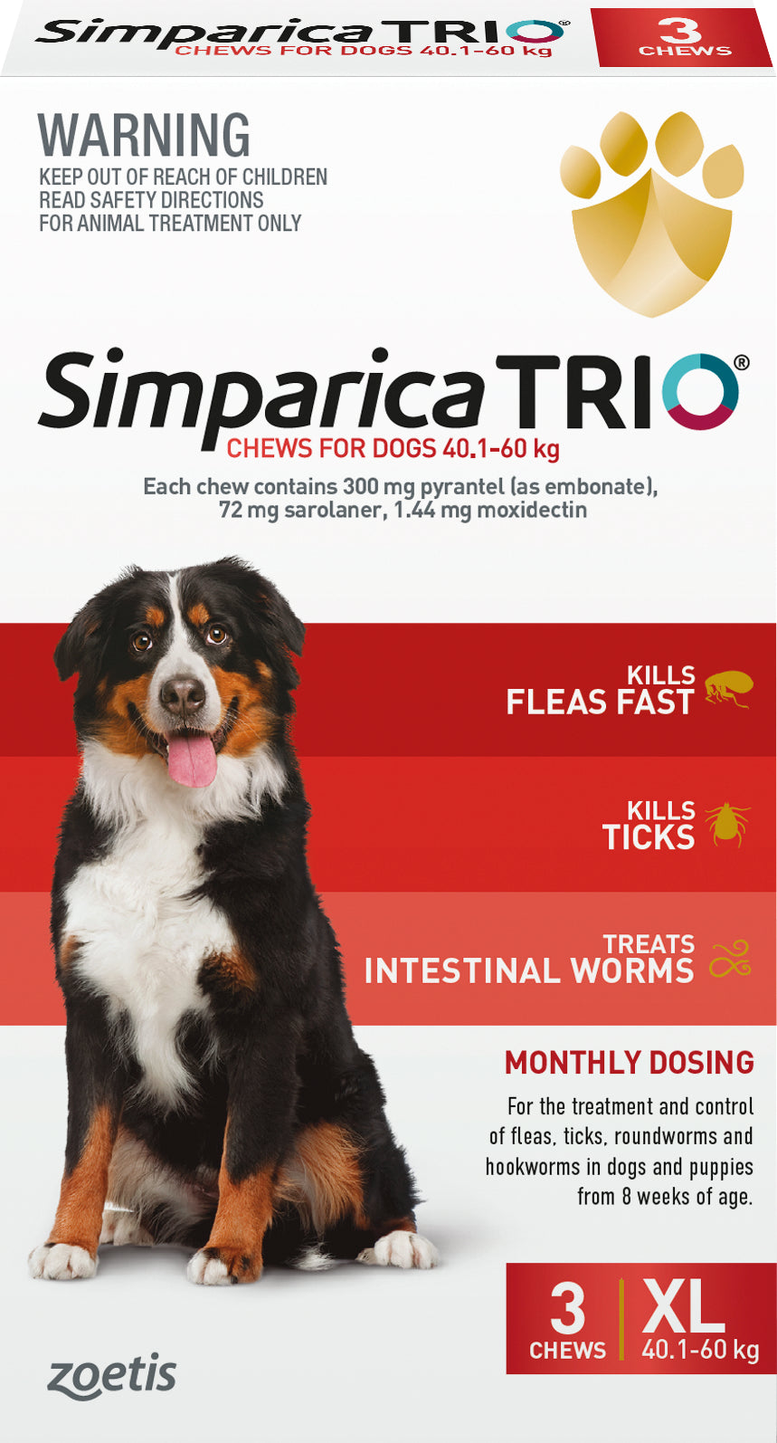 Simparica Trio Chewable for Dogs 40.1-60kg - 3 Pack