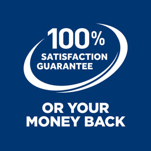 100% satisfaction guarantee or your money back on a blue background