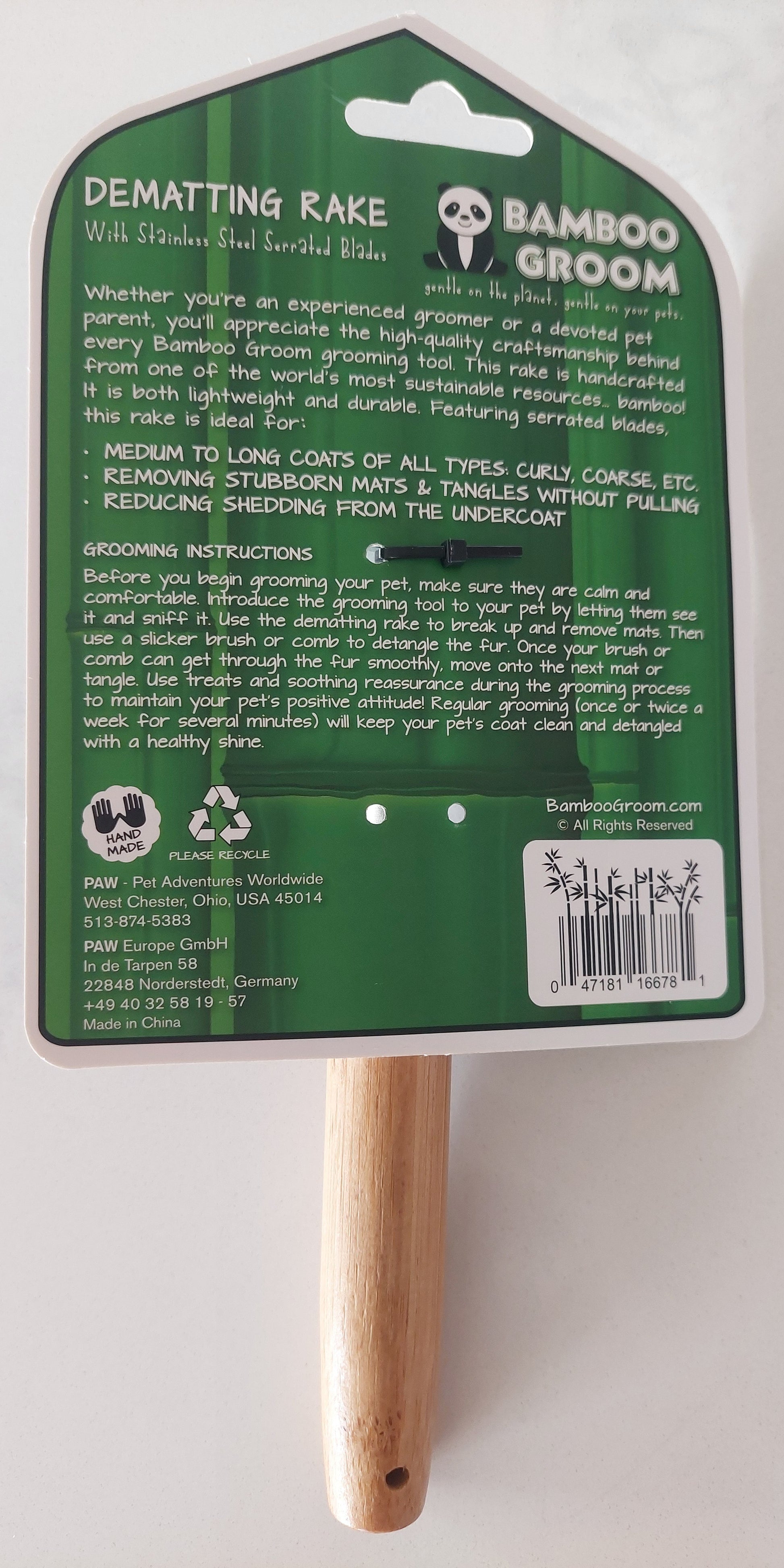 bamboo grooming dematting Rake