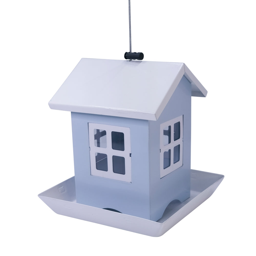 Bird Feeder "Ditte" - Metal & Plastic Seed Dispenser with Removable Roof | Light Blue/White Nobby