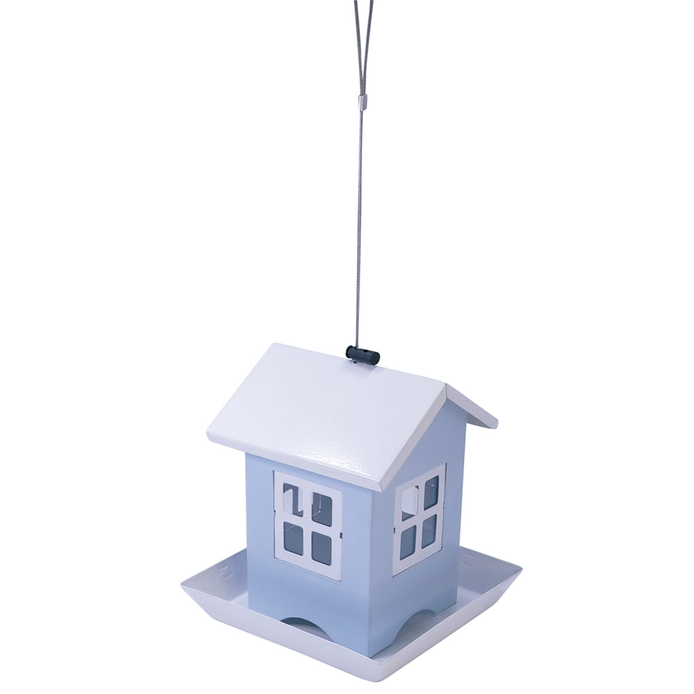Bird Feeder "Ditte" - Metal & Plastic Seed Dispenser with Removable Roof | Light Blue/White Nobby
