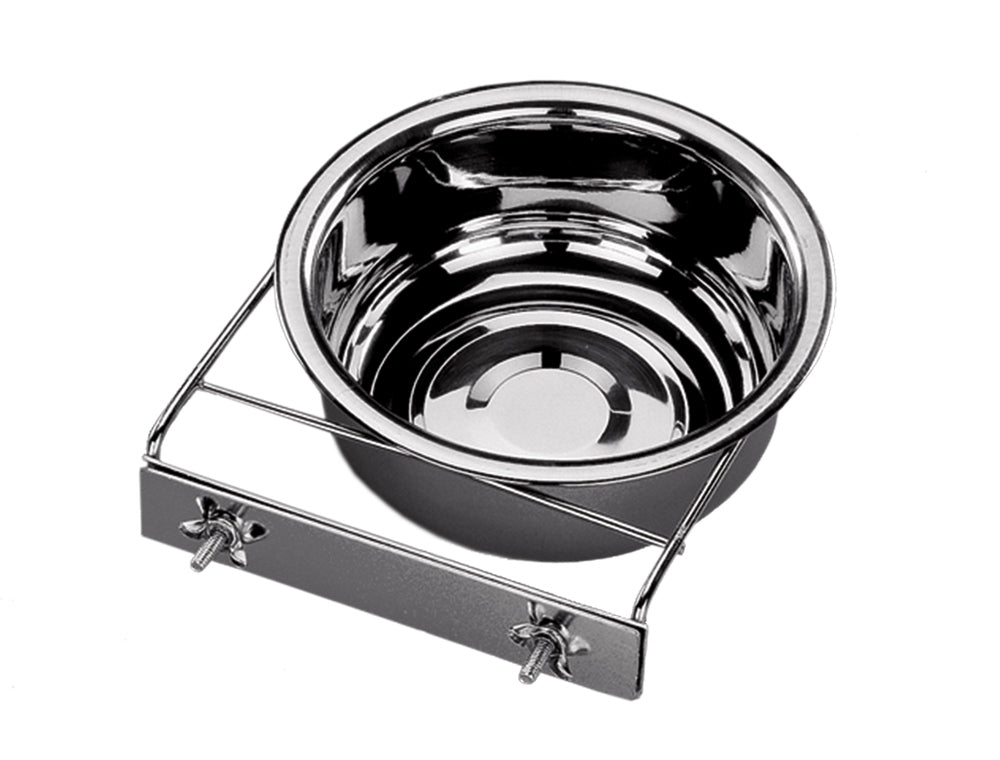 Stainless Steel Bowl with Holder 2L - Screw Mount for Crate & Travel