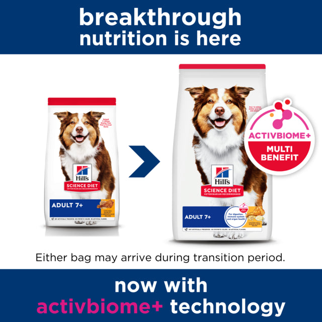 Hills Science Diet dog food package with Activbiome+ label on a white background