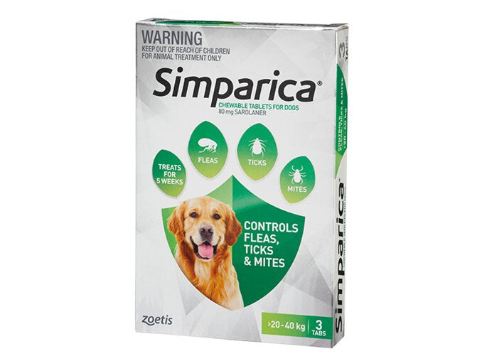 Simparica Chewable Flea & Tick Treatment for Dogs 20-40kg - 3 Pack