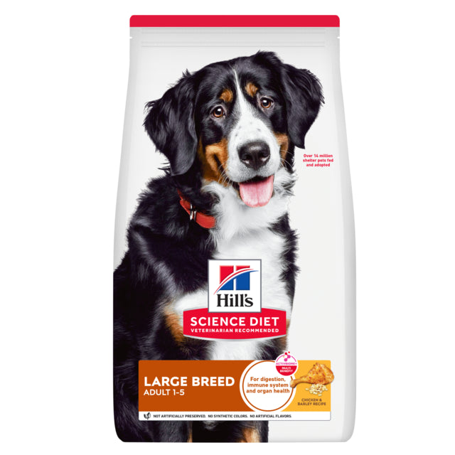 Hills Science Diet dog food package for large breed adults on a white background