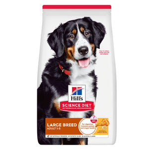 Hills Science Diet dog food package for large breed adults on a white background