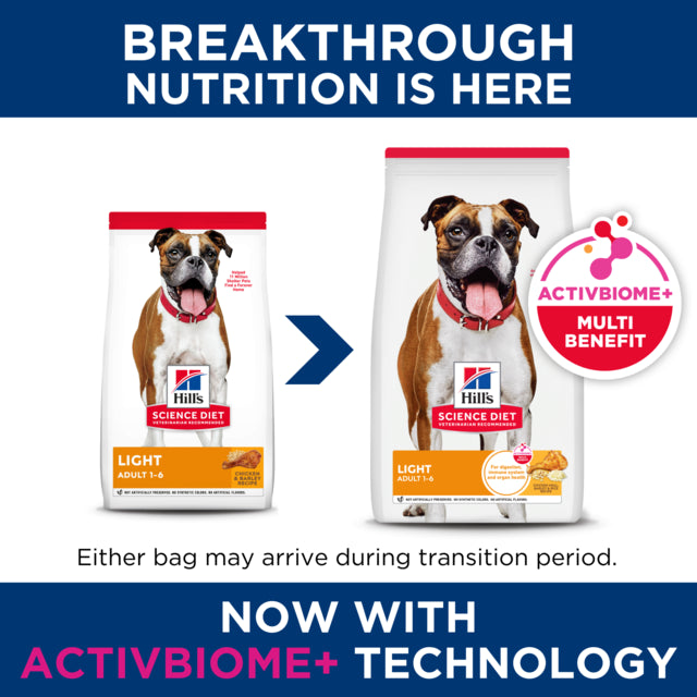 Dog food package with Activbiome+ label and Hill's Science Diet branding
