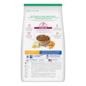Dog food package with text and images on a white background