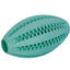 Teal rubber dog toy with textured surface on a white background