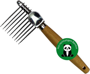 Bamboo Groom Dematting Rake - Stainless Steel Serrated Blades for Mat Removal