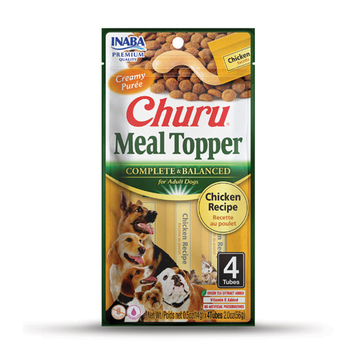 Churu Meal Topper package for adult dogs with chicken recipe on a white background