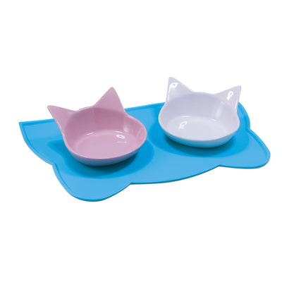 Silicone Pet Bowl Mat Gato - Non-Slip with Raised Edge for Cats & Dogs | Light Blue 44x25cm