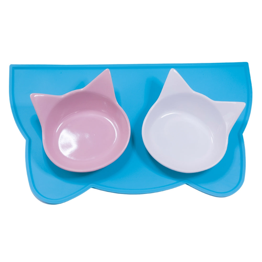 Silicone Pet Bowl Mat Gato - Non-Slip with Raised Edge for Cats & Dogs | Light Blue 44x25cm