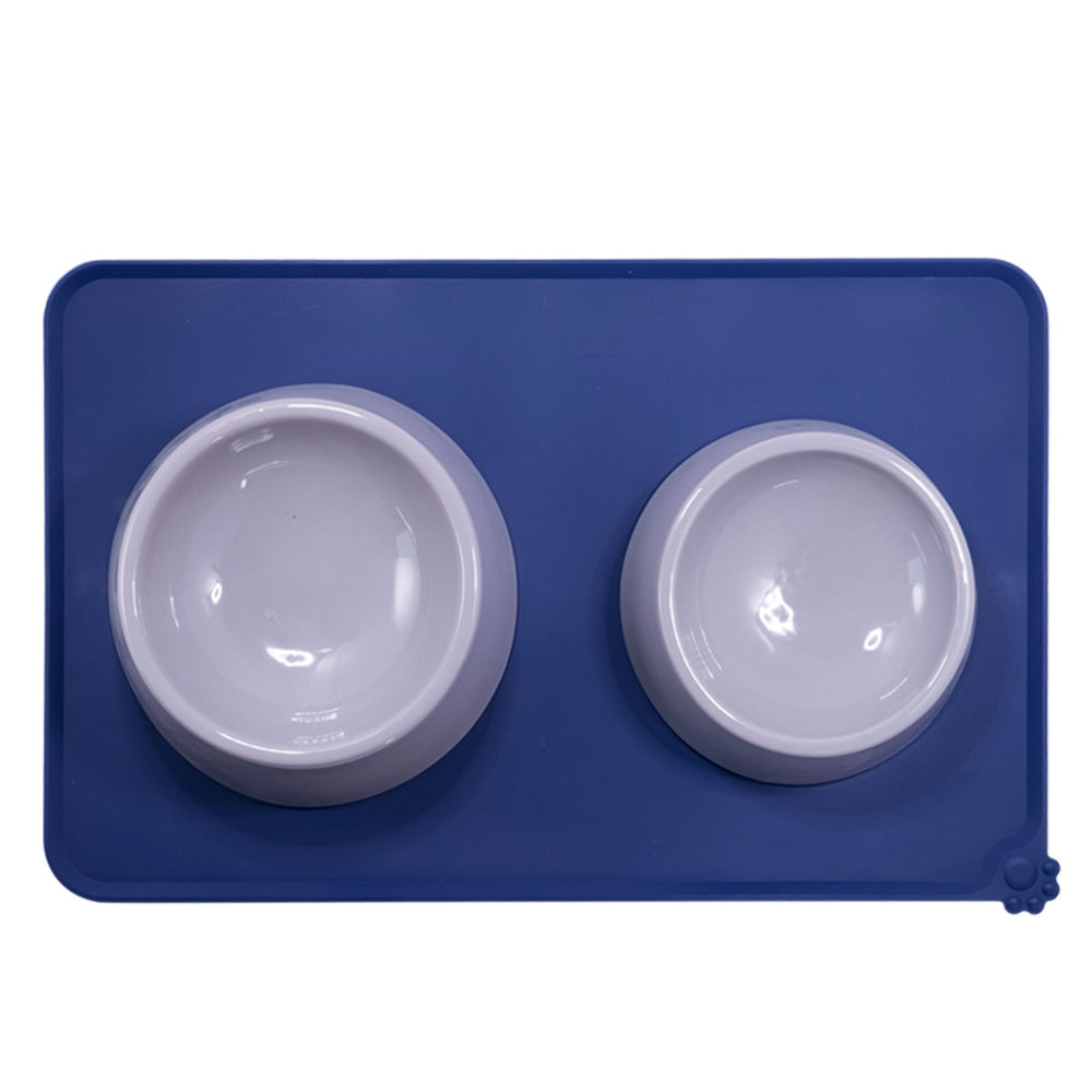 Silicone Pet Bowl Mat Canto - Non-Slip with Raised Edge for Dogs & Cats | Blue 47x30cm
