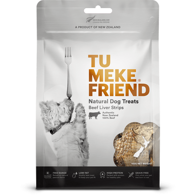 Package of Tu Meke Friend natural dog treats on a white background