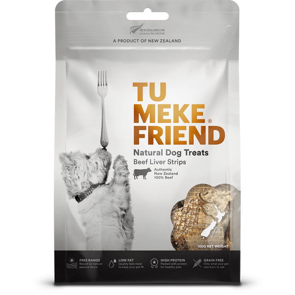 Package of Tu Meke Friend natural dog treats on a white background