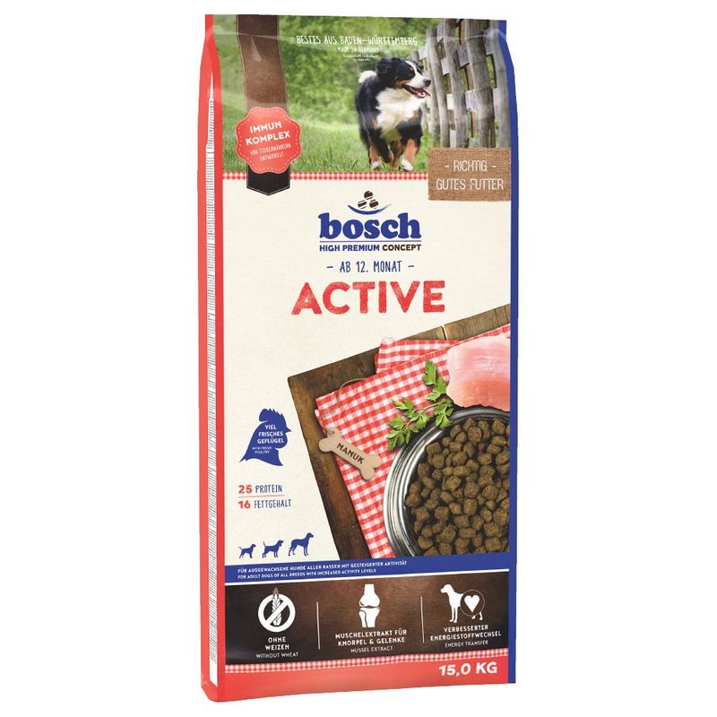 Bosch Active dog food packaging on a white background