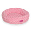 Pink donut-shaped pet bed with a visible brand logo on a white background