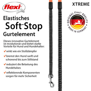 Flexi dog leash with text about its features and benefits on a white background