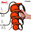Set of orange and black dog leashes with 'flexi' branding on a white background