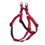 Red and black dog harness on a white background