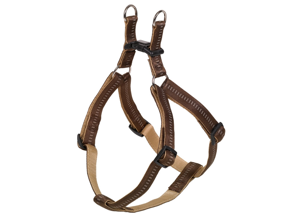 Brown dog harness on a white background