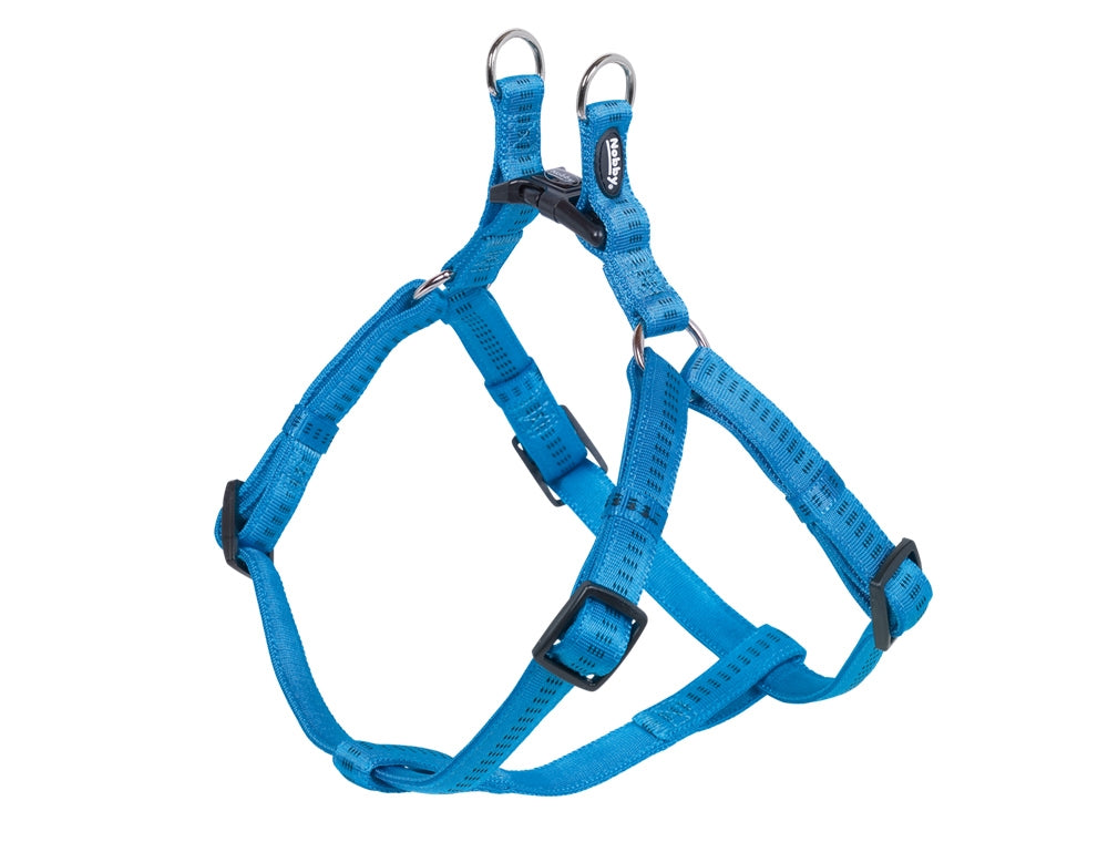 light Blue dog harness on a white background