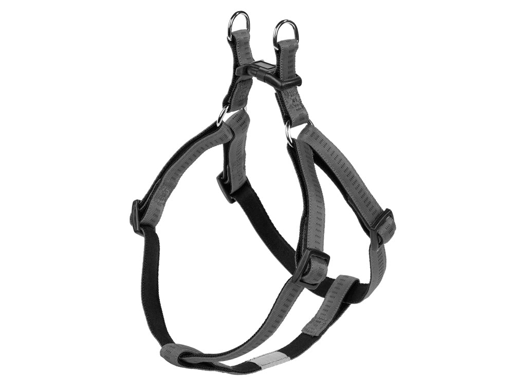 Gray/Black dog harness on a white background