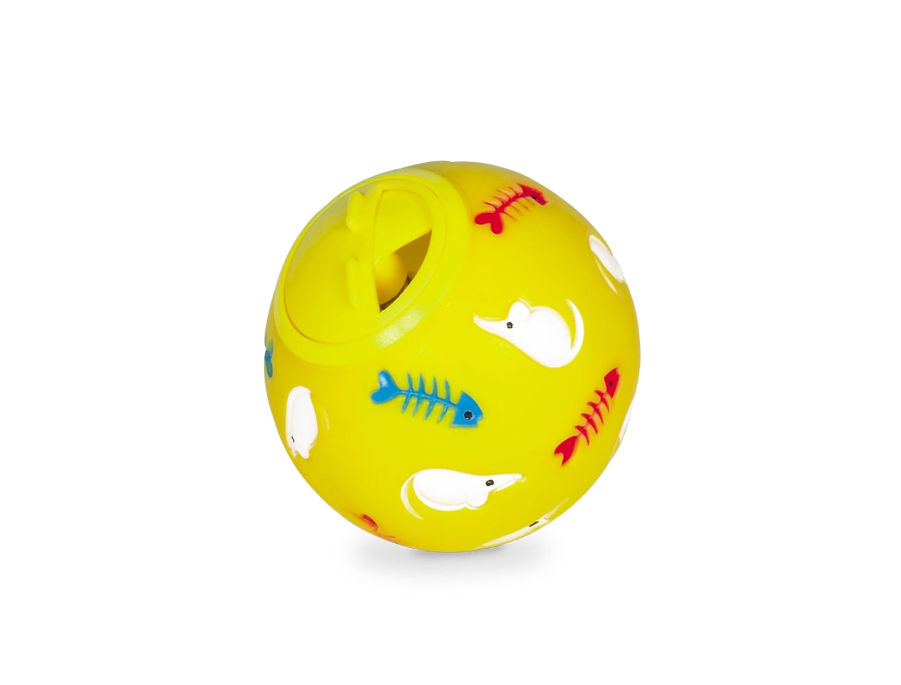 Yellow ball with fish designs on a white background