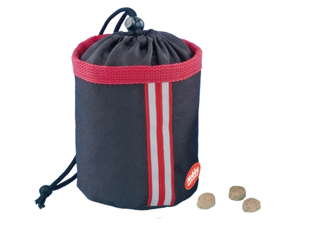 Nobby dog training reward bag with red drawstring and visible brand logo on a white background
