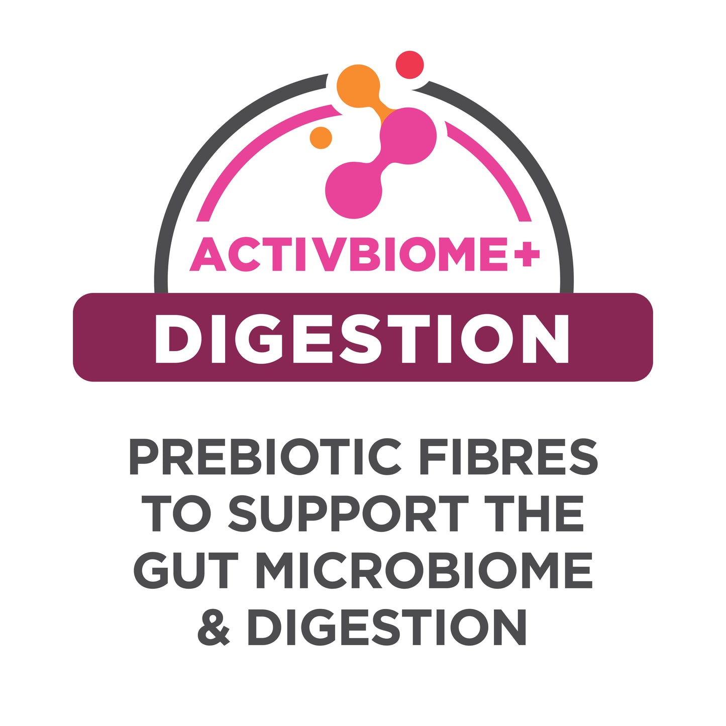 Activbiome+ Digestion product label with prebiotic fibers text on a white background
