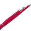 Red dog leash with metal clips on a white background