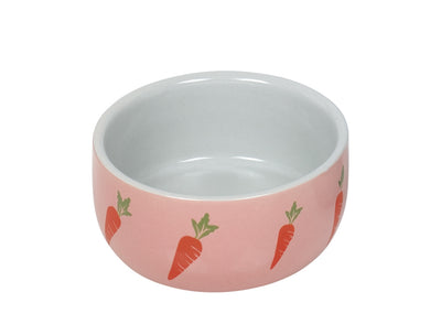 Ceramic bowl with pink base and white interior on a white background