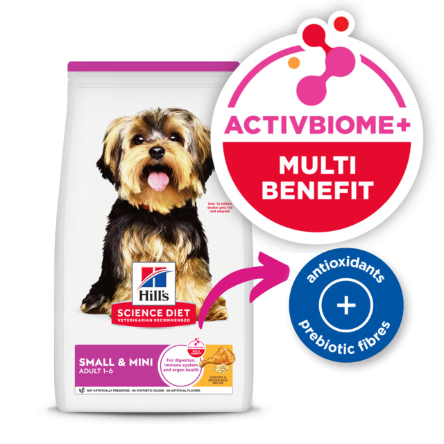 Hills Science Diet dog food package for small and mini dogs on a white background