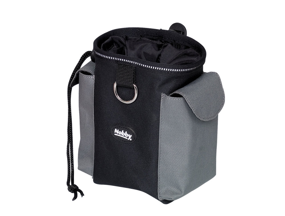 Black and gray chalk bag with Nobby logo on a white background