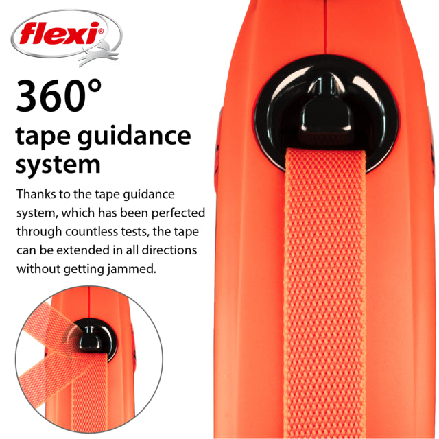 Orange tape with 360-degree tape guidance system feature, Flexi brand visible