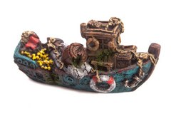 AquaWorld Blue Fishing Boat Aquarium Ornament - 13.5cm