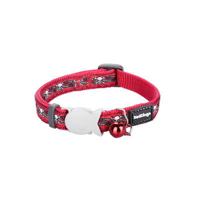 Red Dingo safety cat Collar With Break-Away Clip Design Skull and Roses Red